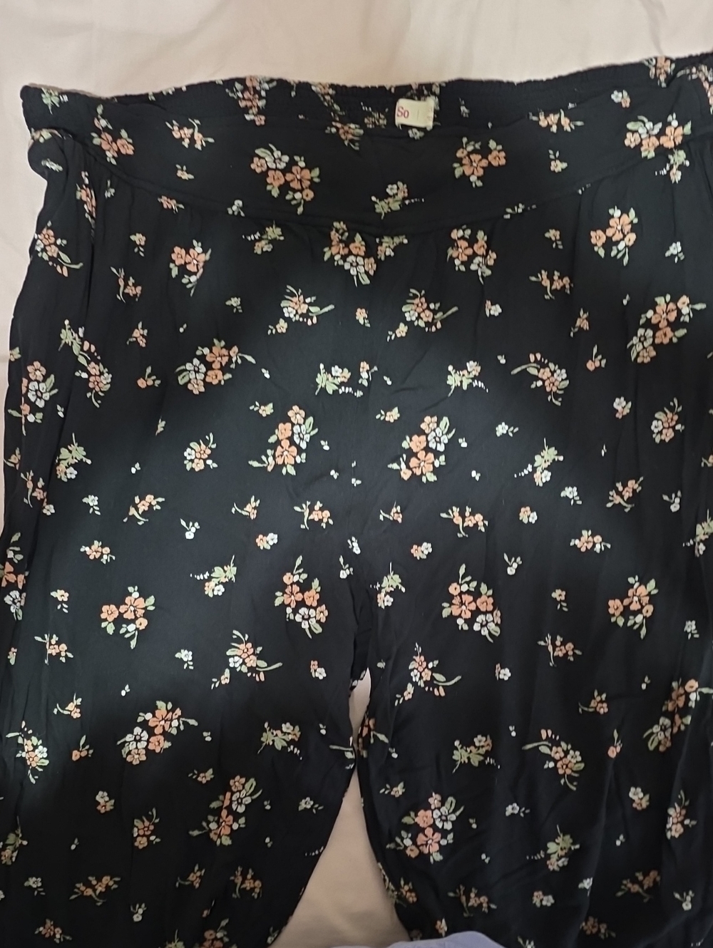 SO Black Wide-Leg Pants with Peach & Cream Floral Print